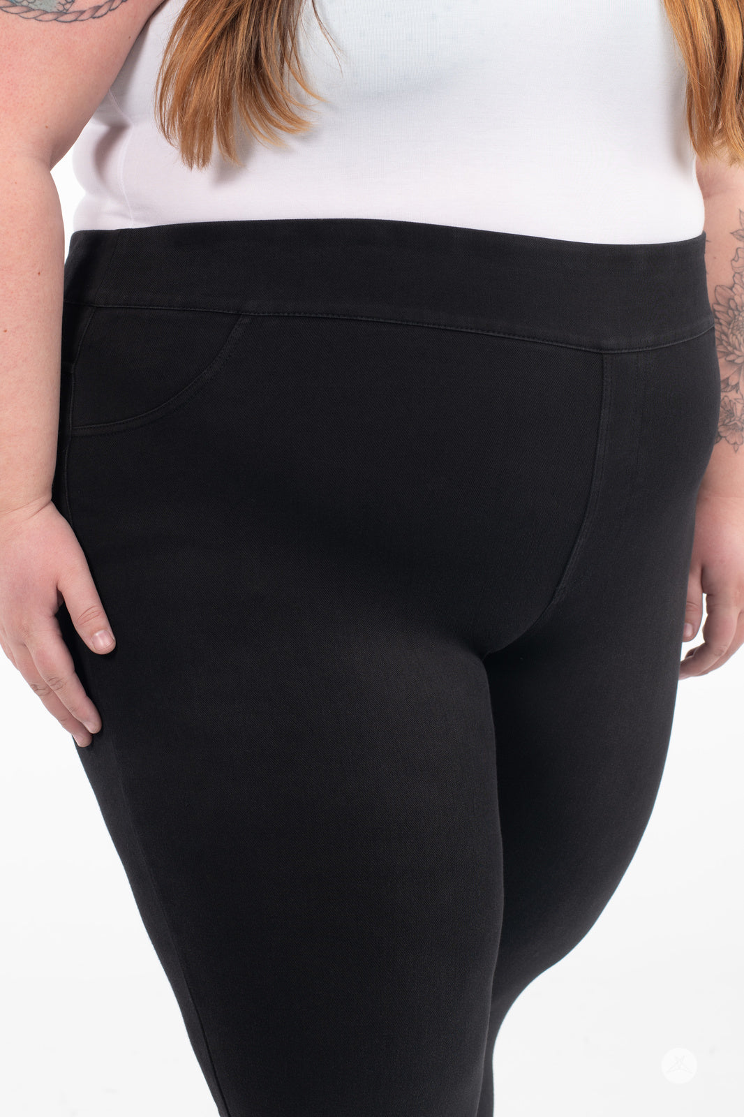 SweetLegs Denim High-Waisted Pocket Leggings - Black - 3XL - Front