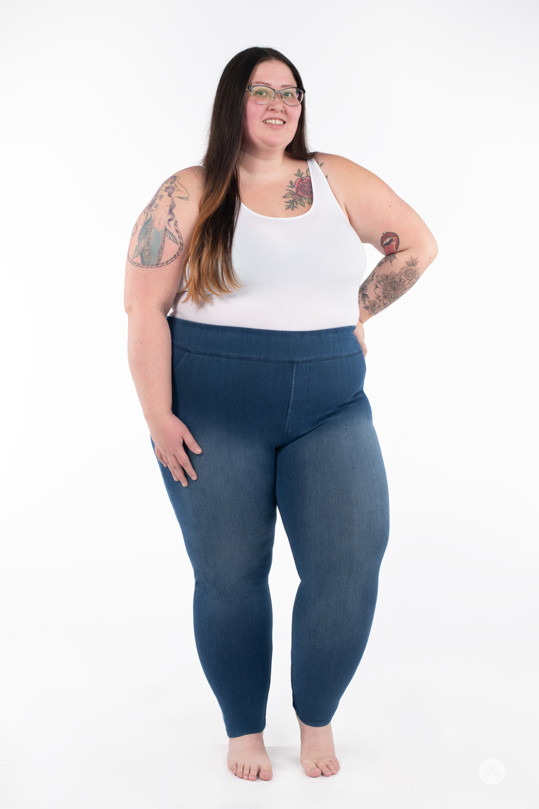 SweetLegs Denim High-Waisted Pocket Leggings - Indigo - 3XL