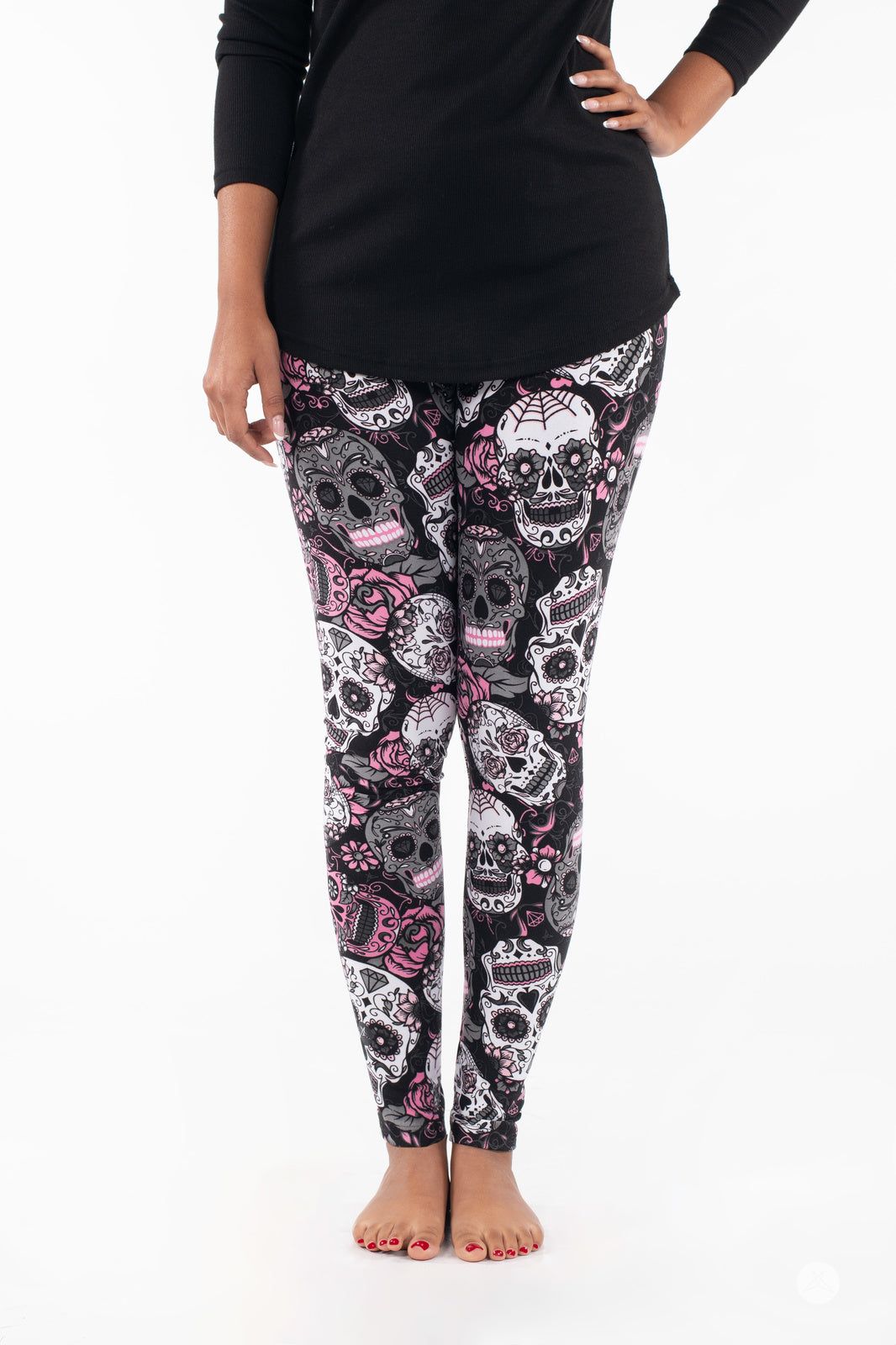 SweetLegs Black Petal Patterned Leggings - Petite - Legs