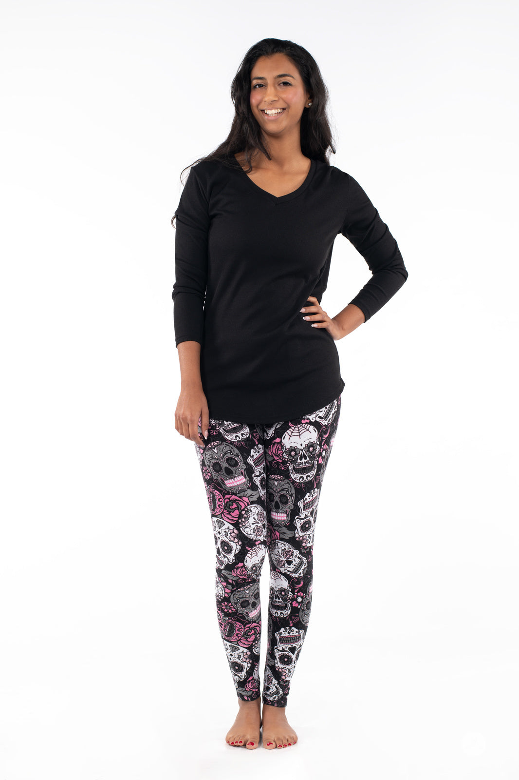 SweetLegs Black Petal Patterned Leggings - Petite
