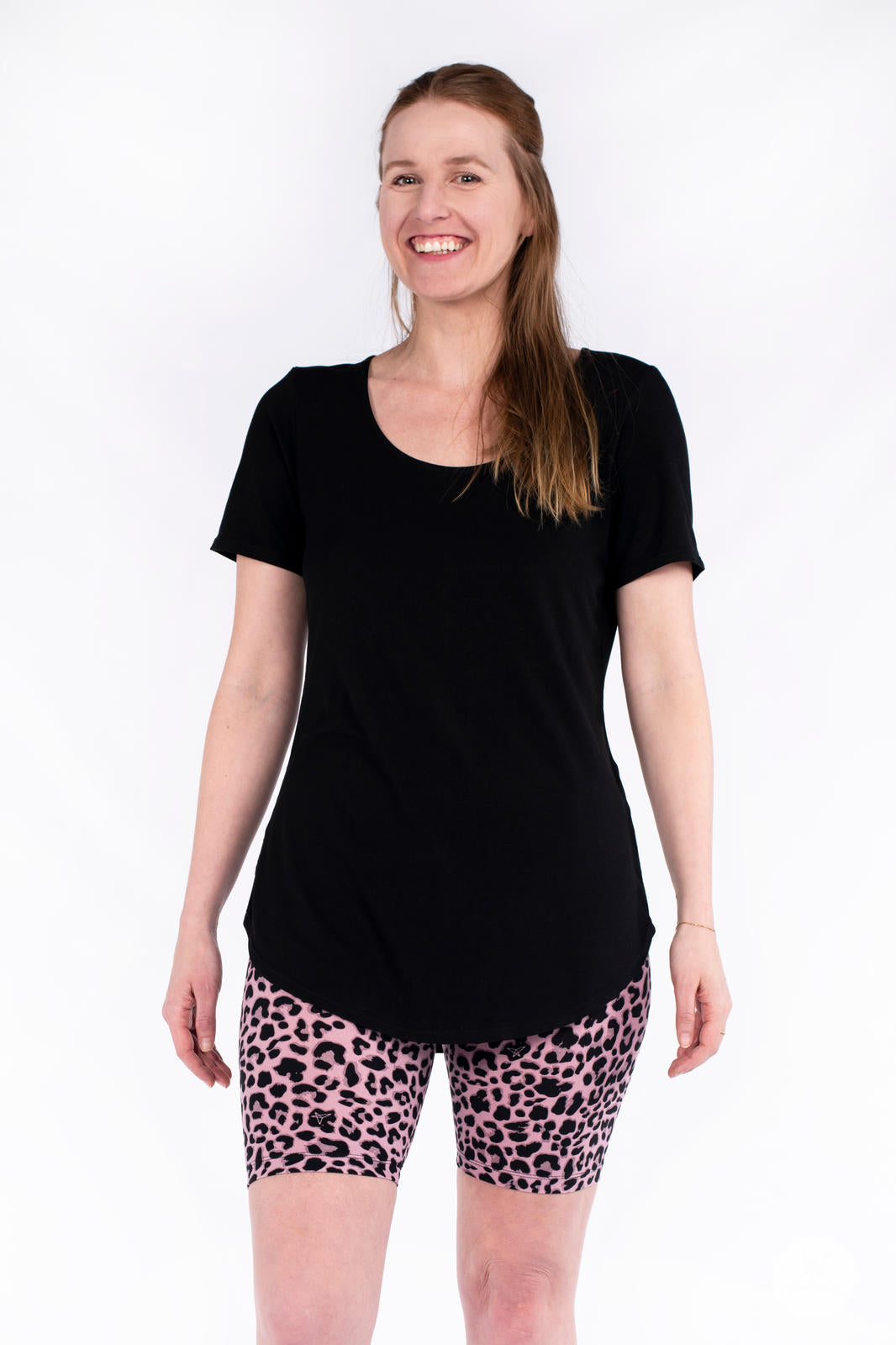 SweetLegs A Little Wild Biker Shorts in mauve cheetah print with a cropped fit above the knee for summer layering