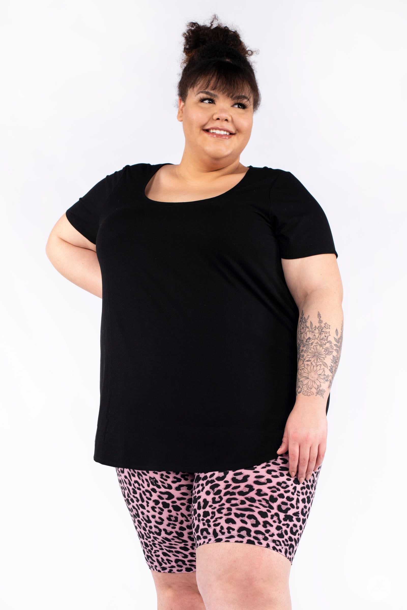 SweetLegs A Little Wild Biker Shorts in mauve cheetah print cropped above the knee for stylish summer layering