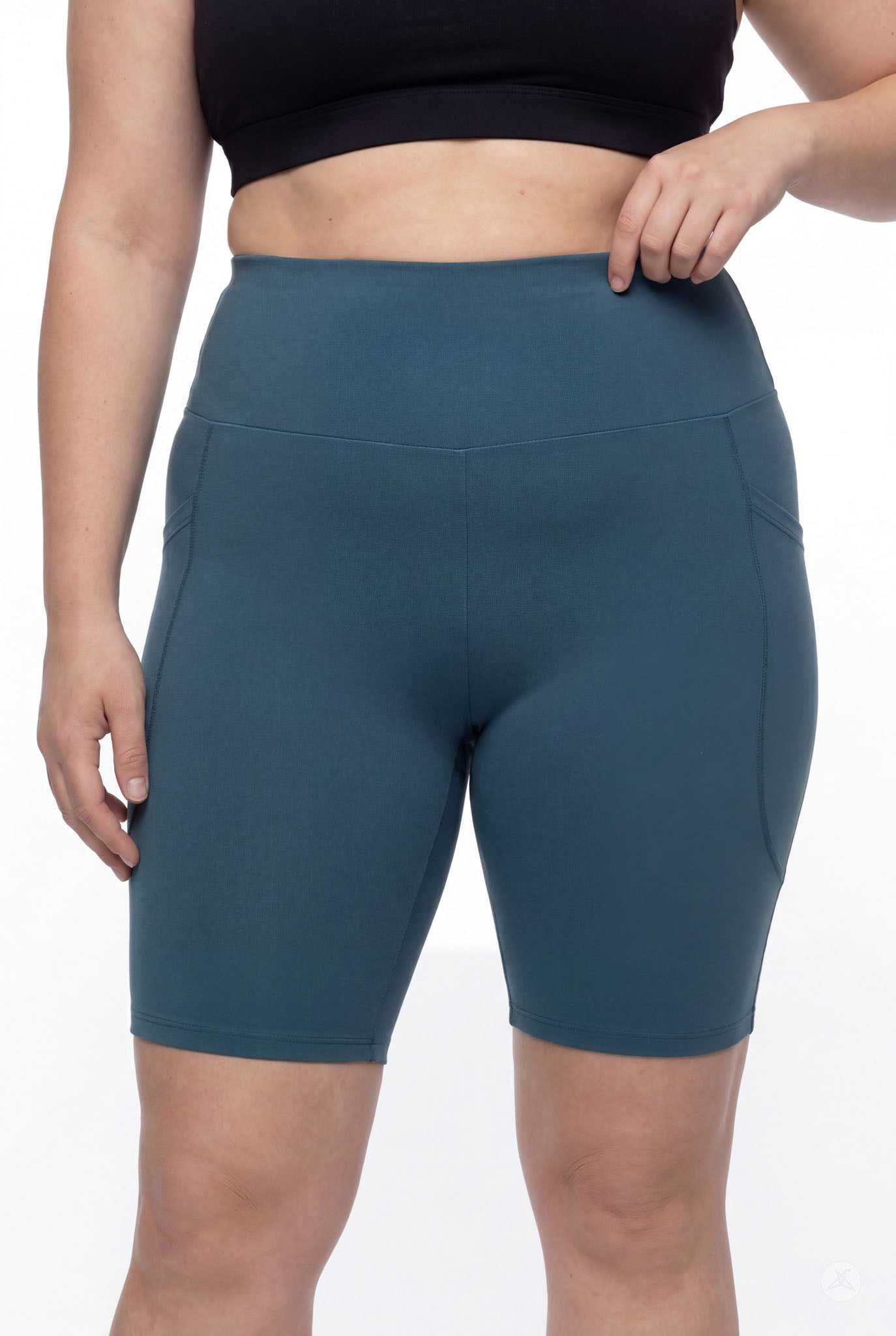 Deep Teal High-Waisted Pocket Biker Shorts
