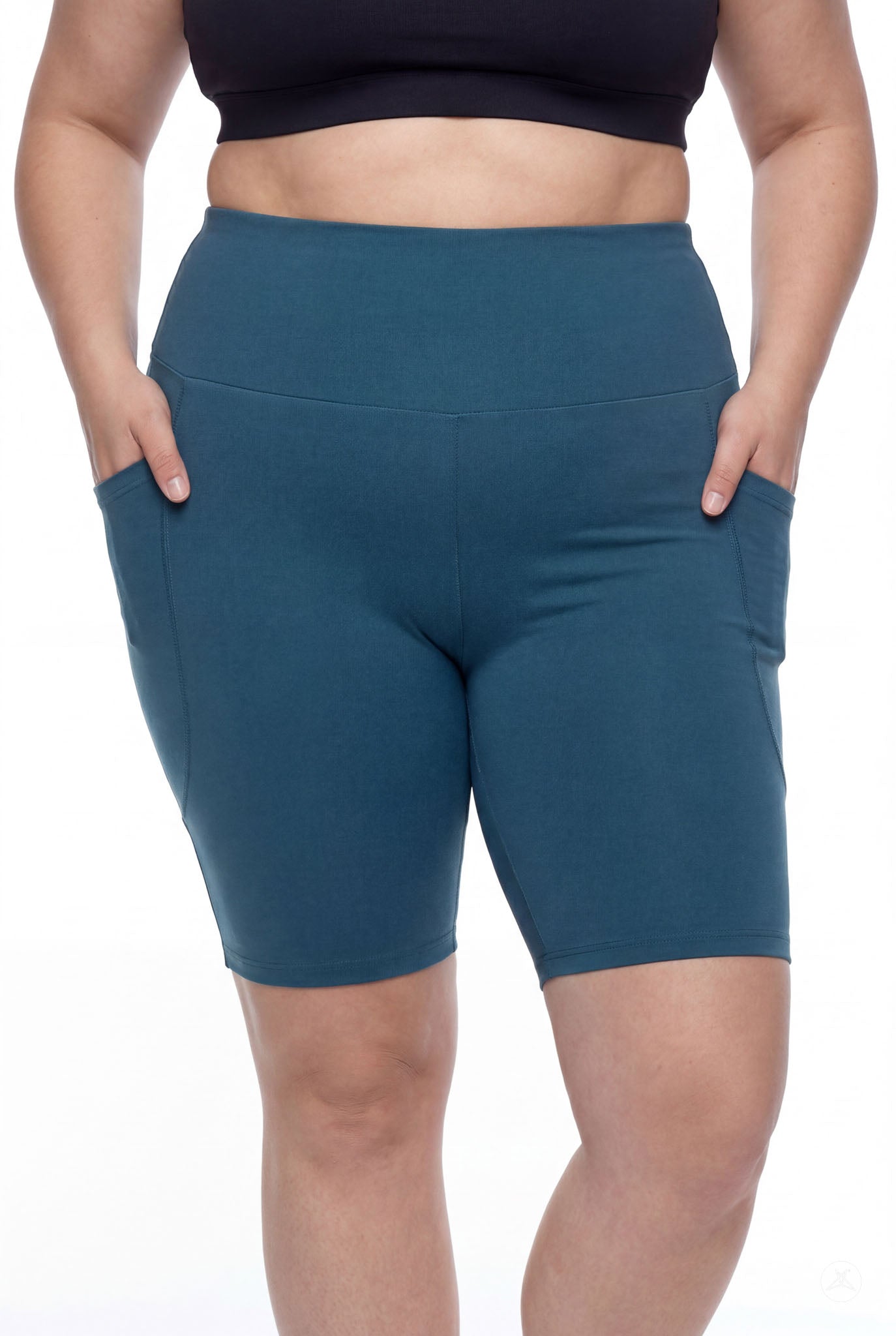 Deep Teal High-Waisted Pocket Biker Shorts