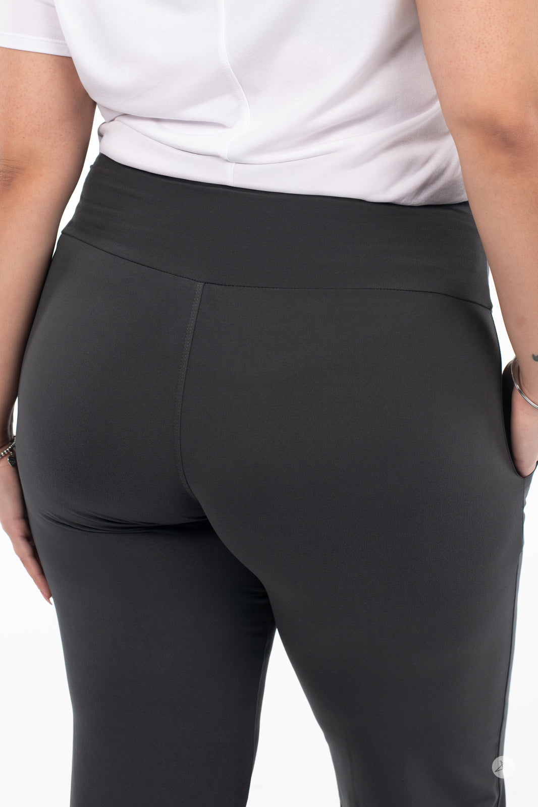 Close-up rear view of SweetLegs High-Waist Wide Leg Crops in black highlighting smooth waistband and sleek fit