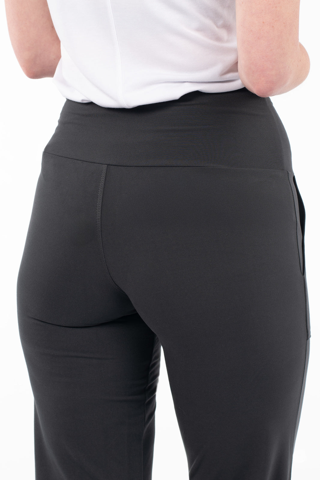 Rear view of SweetLegs High-Waist Wide Leg Crops in black showcasing smooth waistband and relaxed fit sides
