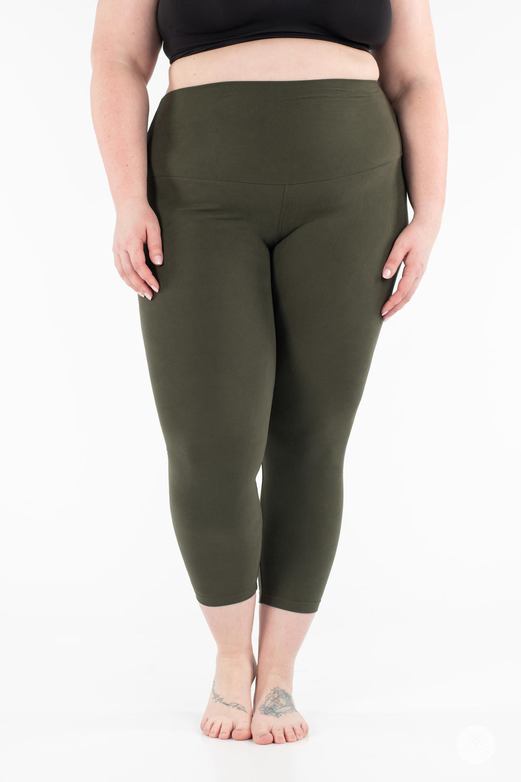 Olive Wide Waistband Crops