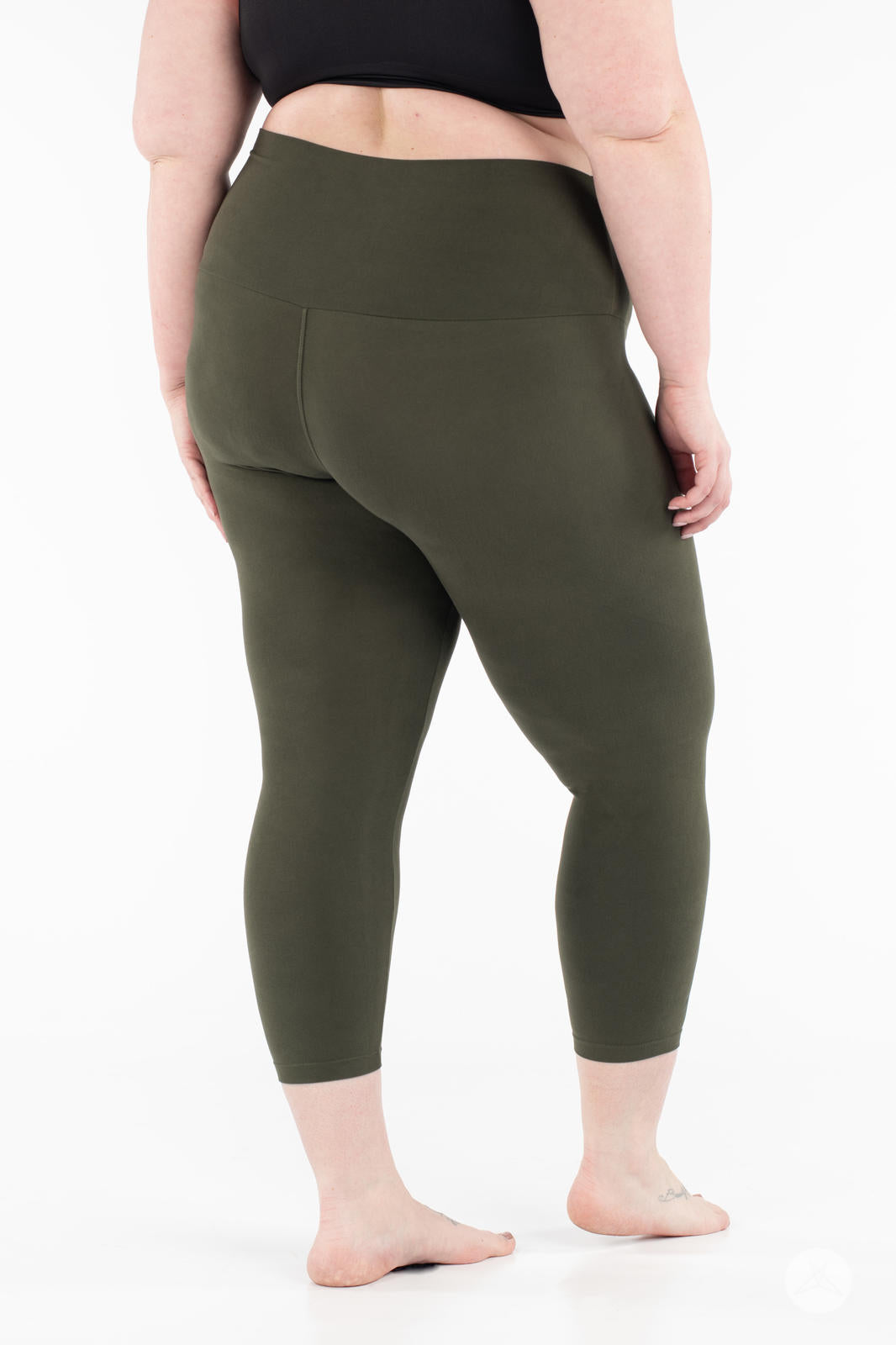 Olive Wide Waistband Crops