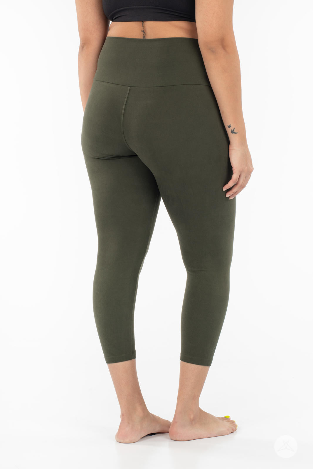 Olive Wide Waistband Crops