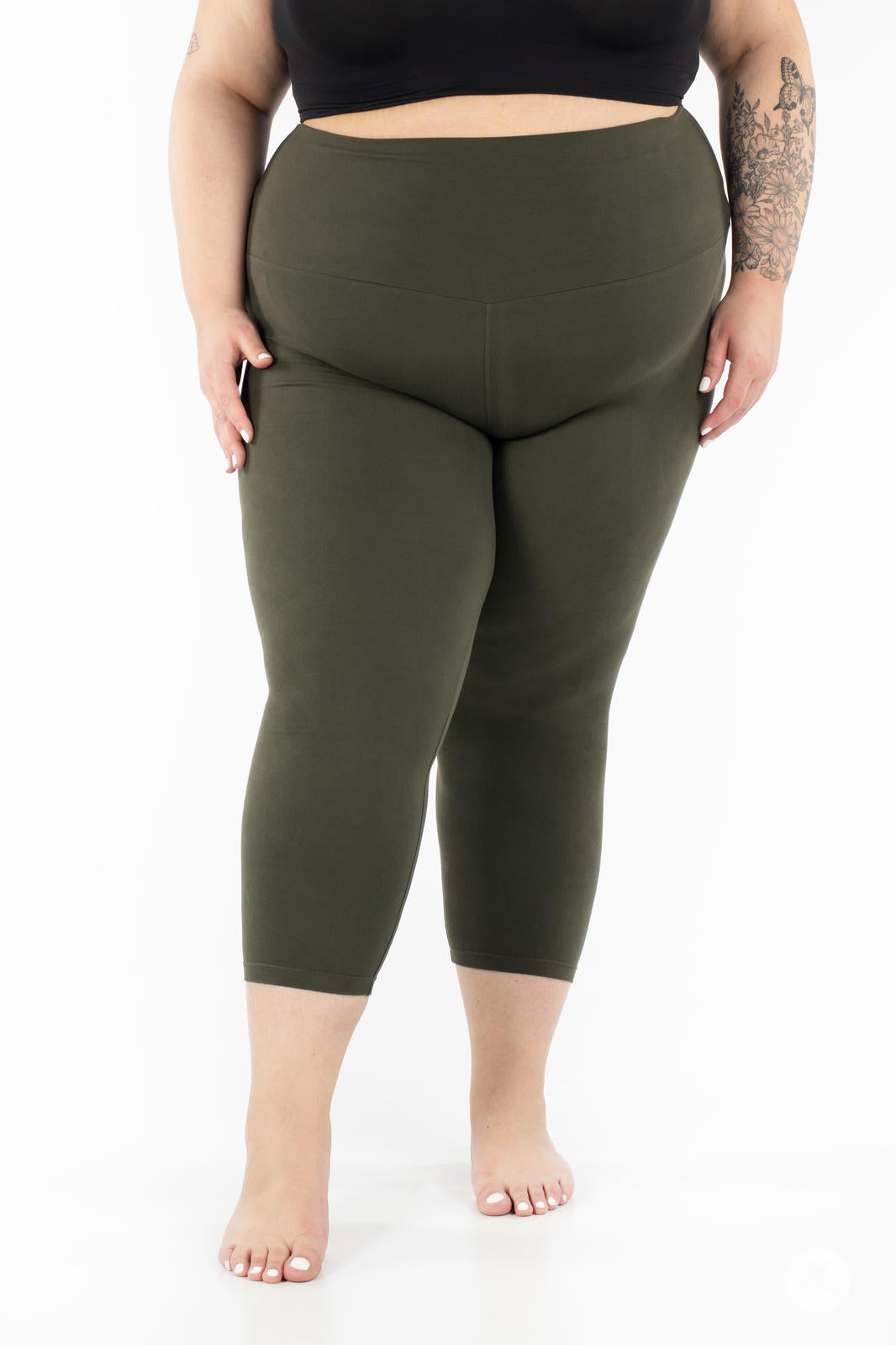 Olive Wide Waistband Crops