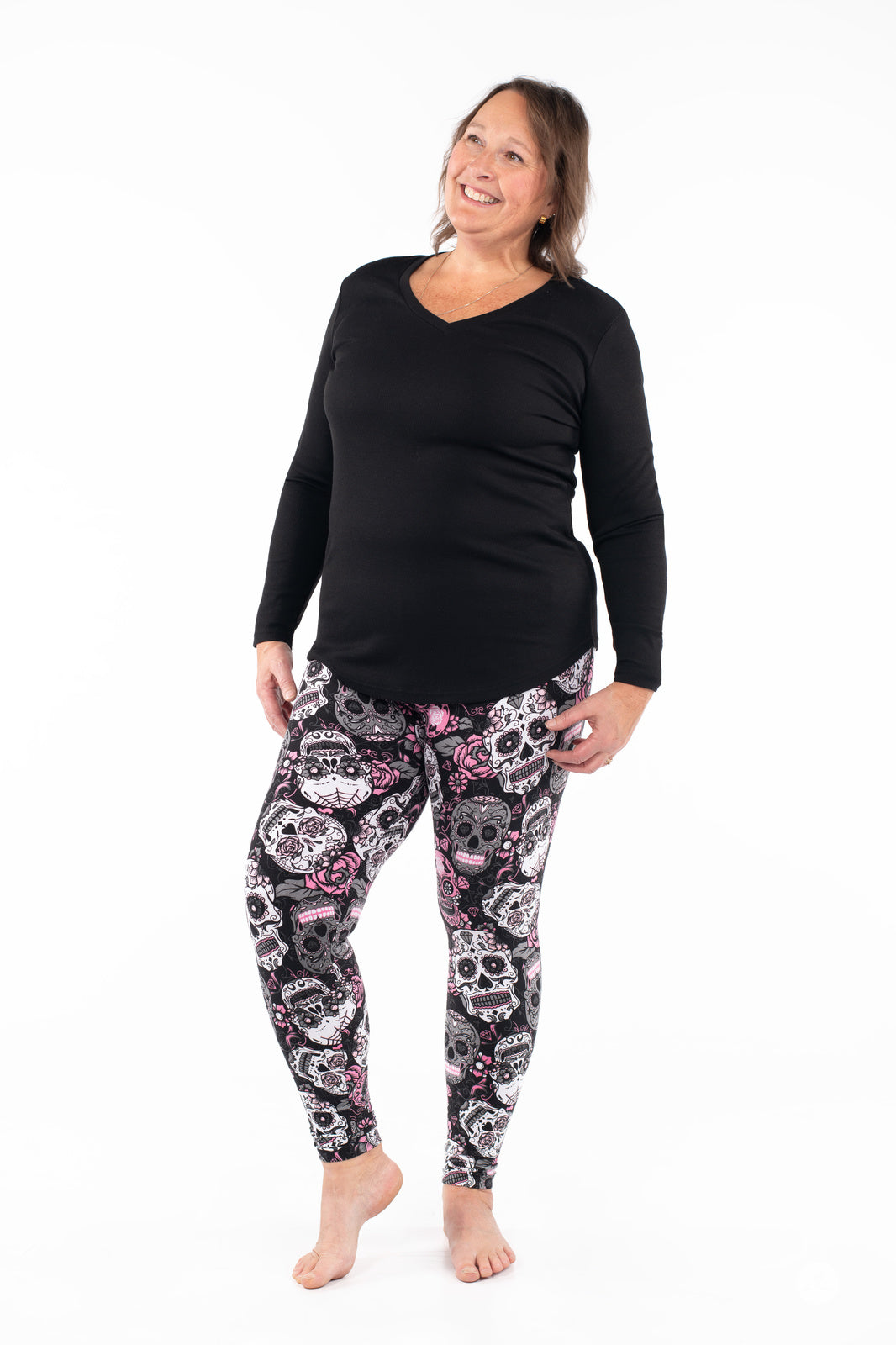SweetLegs Black Petal Patterned Leggings - Plus
