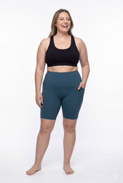 Deep Teal High-Waisted Pocket Biker Shorts