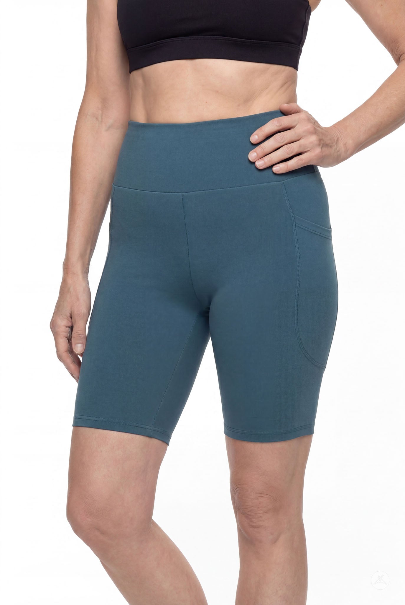 Deep Teal High-Waisted Pocket Biker Shorts