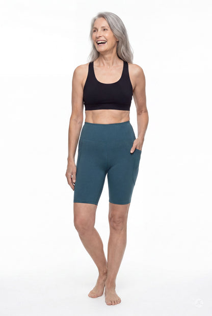 Deep Teal High-Waisted Pocket Biker Shorts
