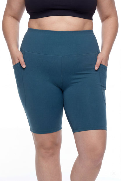 Deep Teal High-Waisted Pocket Biker Shorts