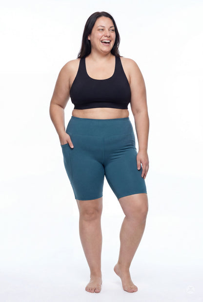 Deep Teal High-Waisted Pocket Biker Shorts