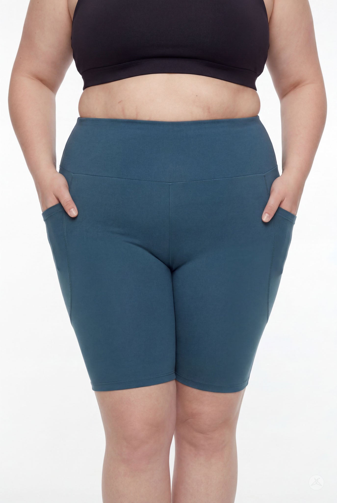 Deep Teal High-Waisted Pocket Biker Shorts