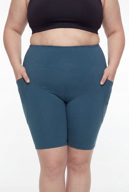 Deep Teal High-Waisted Pocket Biker Shorts