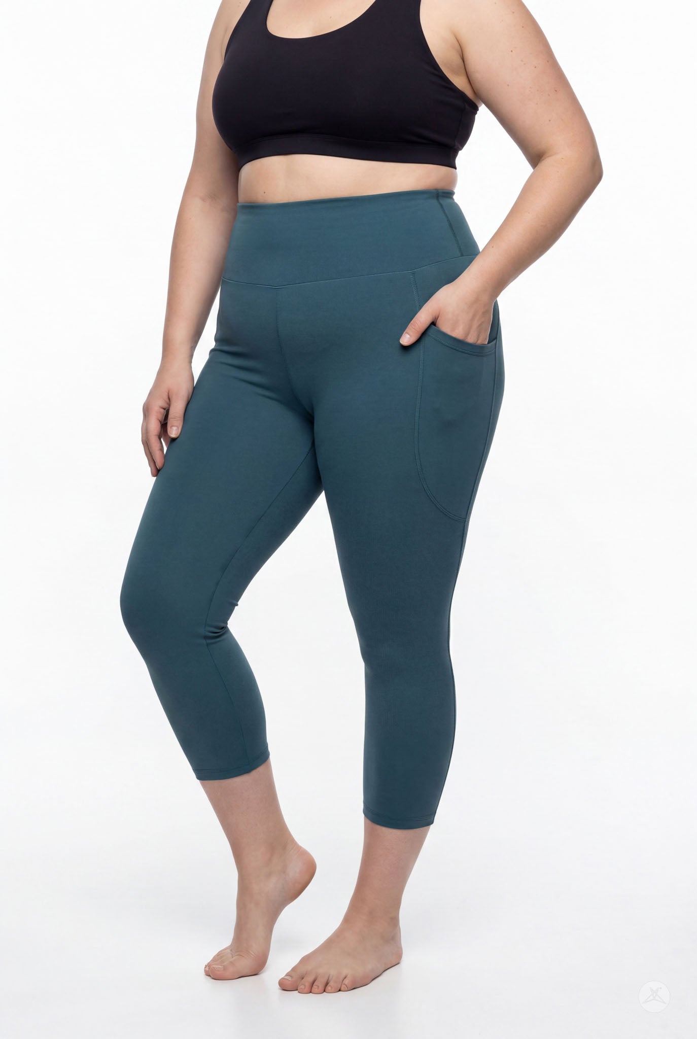Deep Teal High-Waisted Pocket Crops