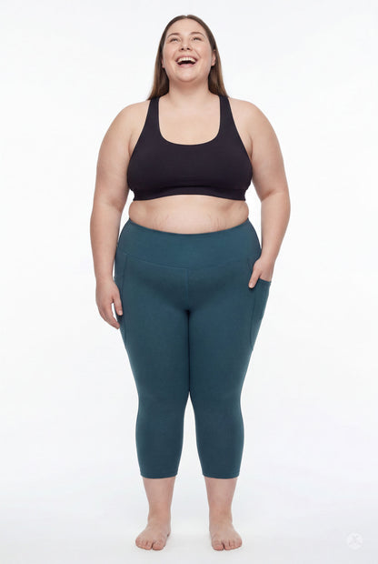 Deep Teal High-Waisted Pocket Crops