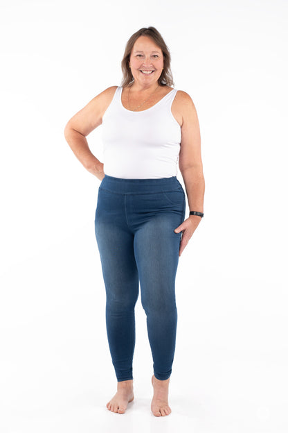 SweetLegs Denim High-Waisted Pocket Leggings - Indigo - XL