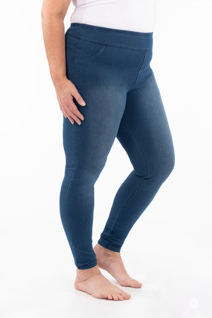 SweetLegs Denim High-Waisted Pocket Leggings - Indigo - XL -  Side