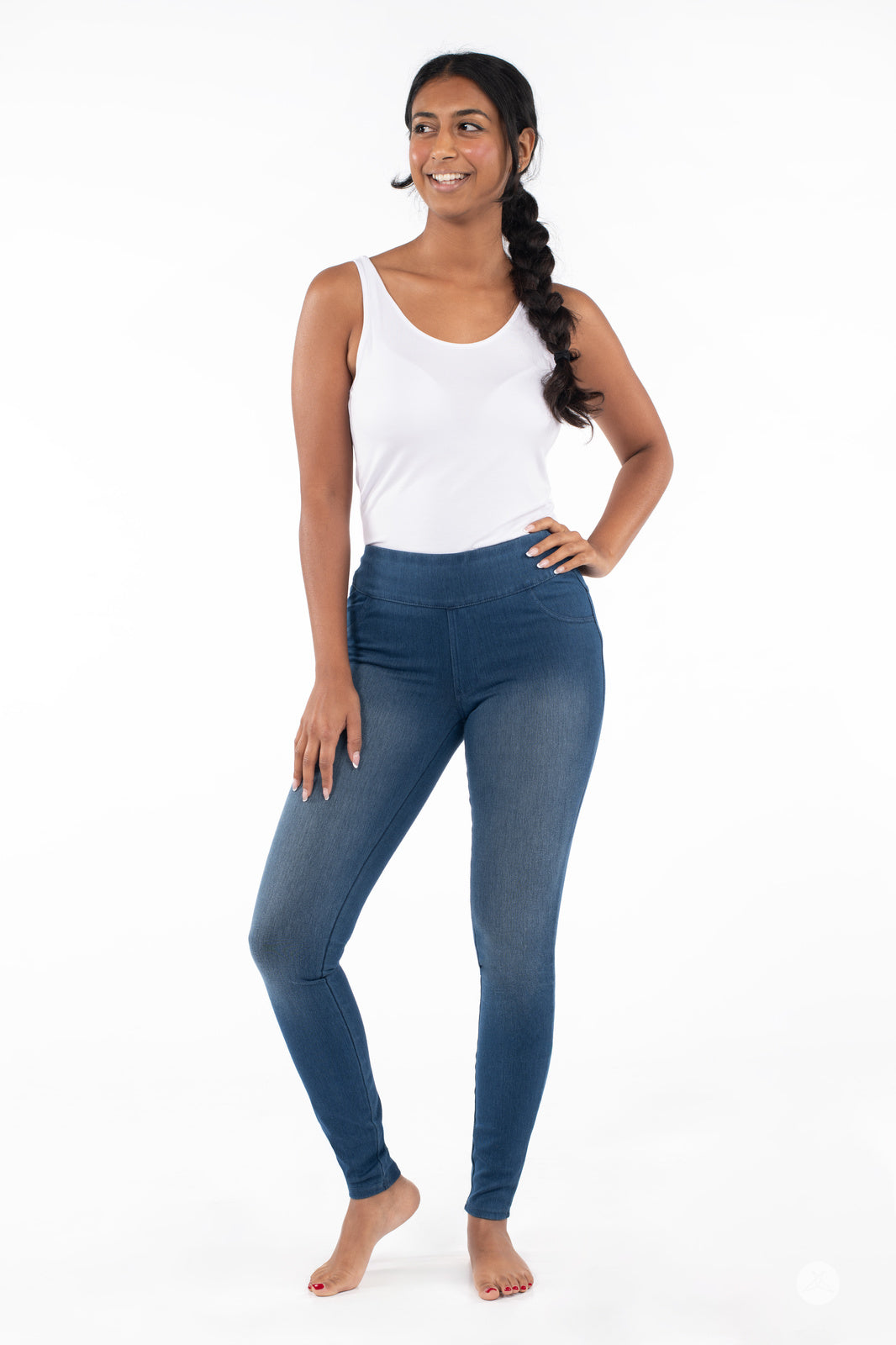 SweetLegs Denim High-Waisted Pocket Leggings - Indigo - XS